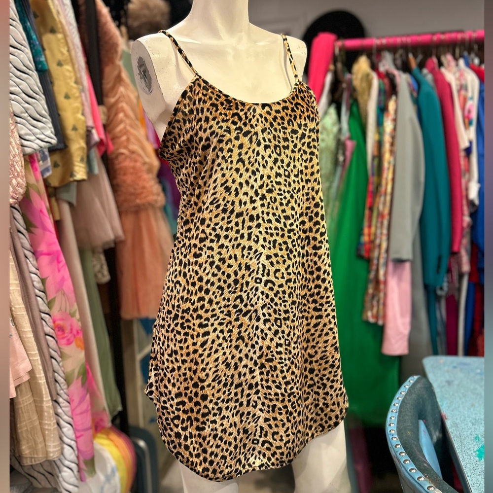 90s Velour Leopard Mini Slip Dress